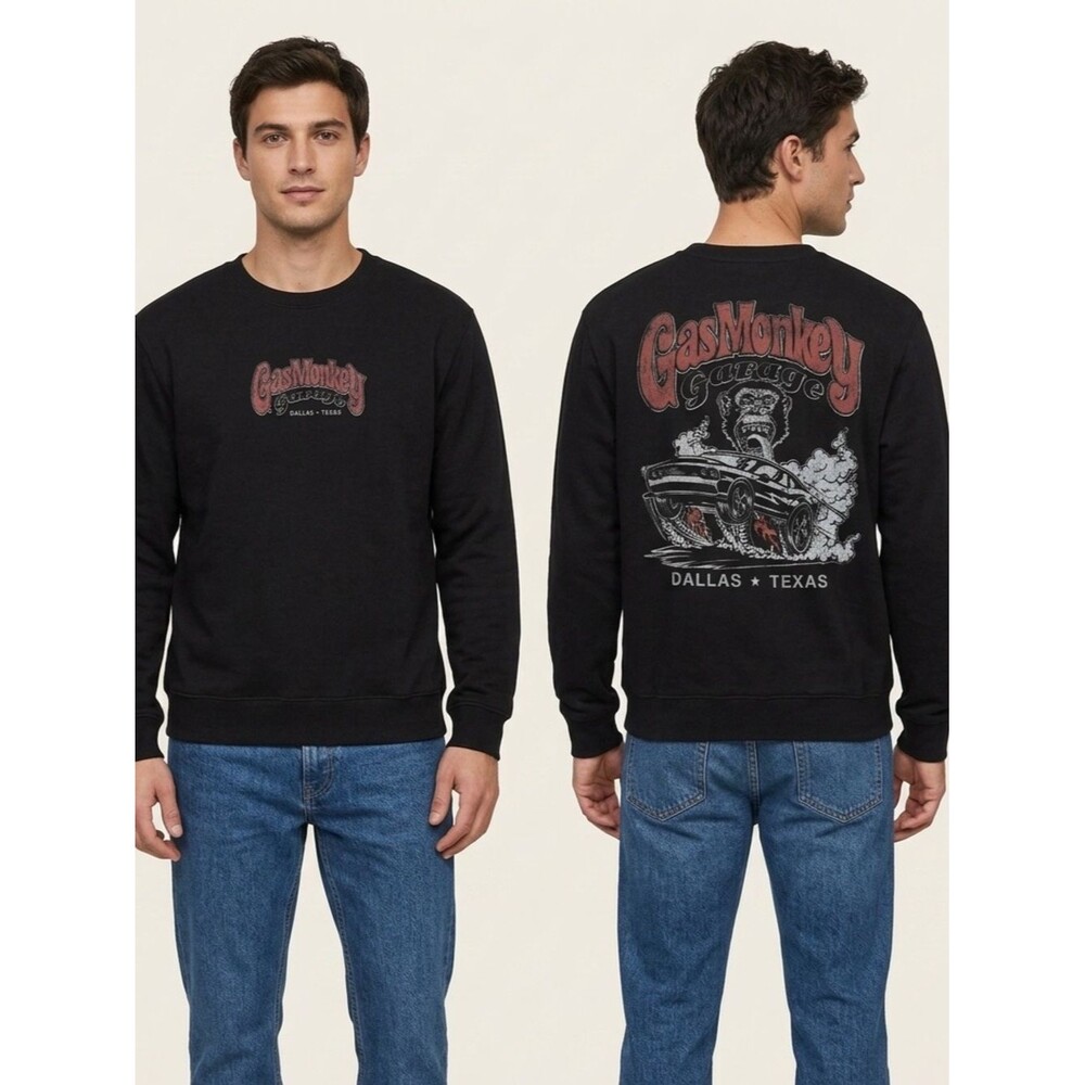Gas Monkey Garage Dallas Texas Crewneck Black Sweatshirt Graphic Pullover Medium